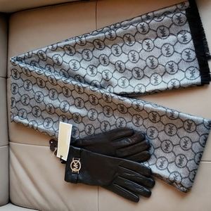 Michael Kors brand new with tags scarf and fashion genuine leather gloves